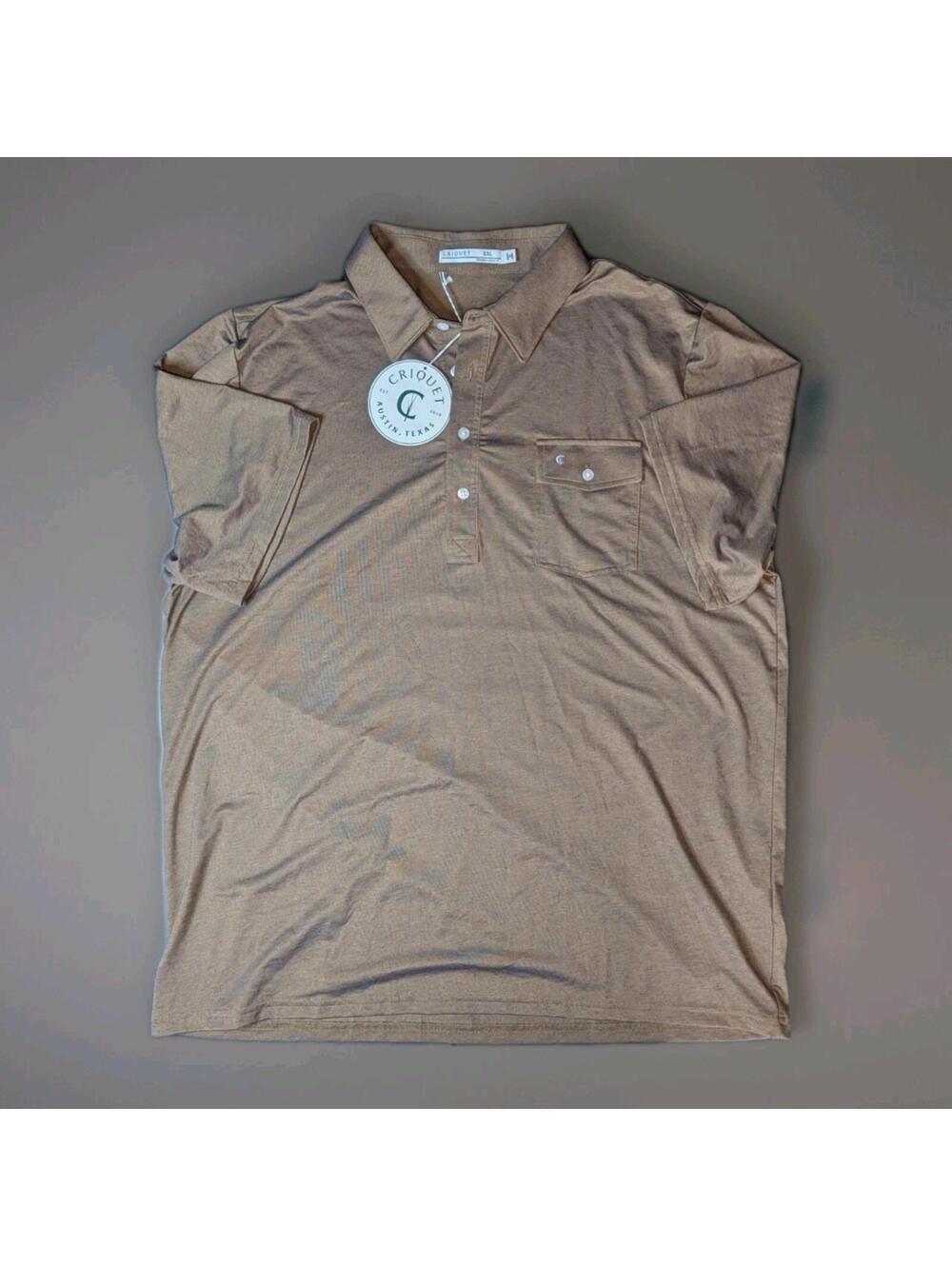 Criquet Golf Polo Shirt Mens 2XL Brown Performance Stretch Pocket Casual